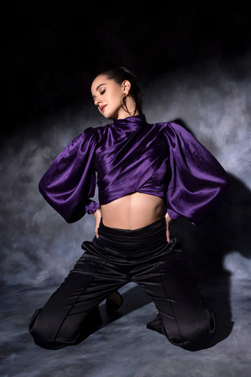 Purple top with designer sleeves Glamfe